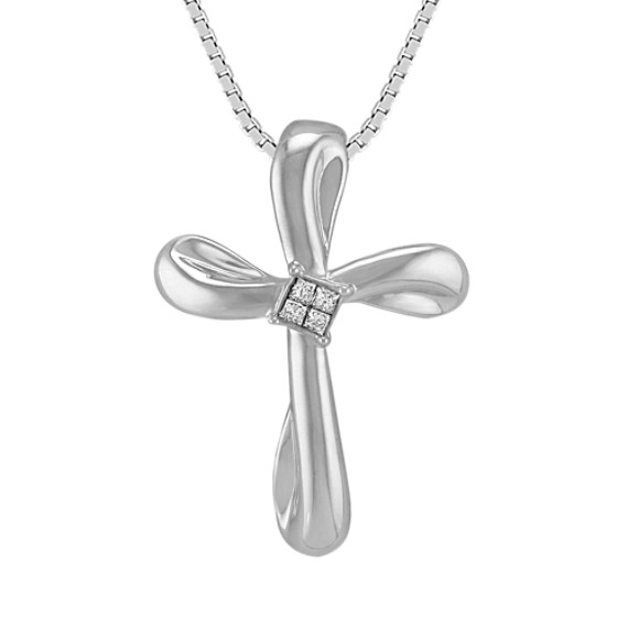 Princess Cut Diamond and Sterling Silver Cross Pendant (20") Princess Cut Diamond and Sterling Silver Cross Pendant (20")