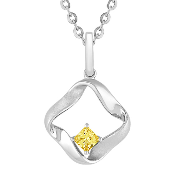 Princess Cut Yellow Sapphire and Sterling Silver Pendant (18") Princess Cut Yellow Sapphire and Sterling Silver Pendant (18")