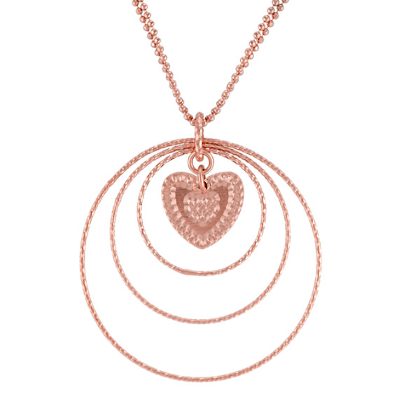 Rose Sterling Silver Circle and Heart Pendant (18") Rose Sterling Silver Circle and Heart Pendant (18")