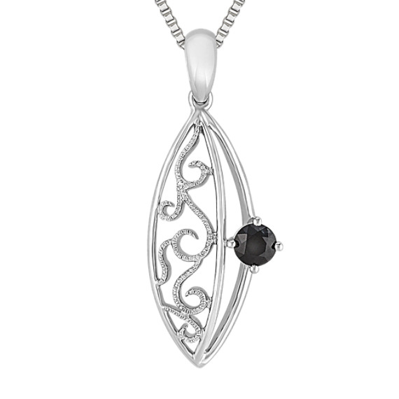 Round Black Sapphire and Sterling Silver Pendant (18") Round Black Sapphire and Sterling Silver Pendant (18")