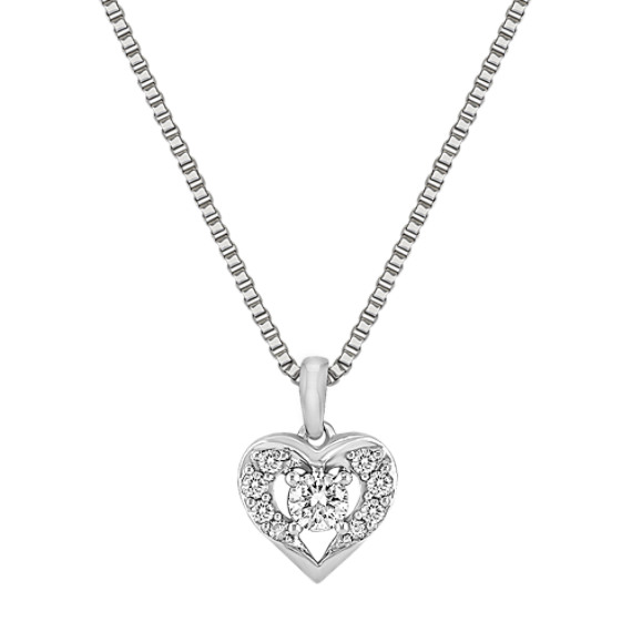 Round Diamond and Sterling Silver Heart Pendant (18") Round Diamond and Sterling Silver Heart Pendant (18")