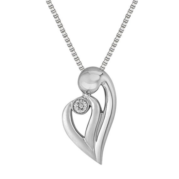 Round Diamond and Sterling Silver Mother & Child Heart Pendant (18") Round Diamond and Sterling Silver Mother & Child Heart Pendant (18")