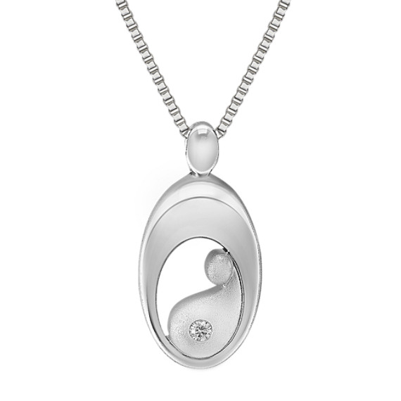 Round Diamond and Sterling Silver Mother & Child Pendant (18") Round Diamond and Sterling Silver Mother & Child Pendant (18")