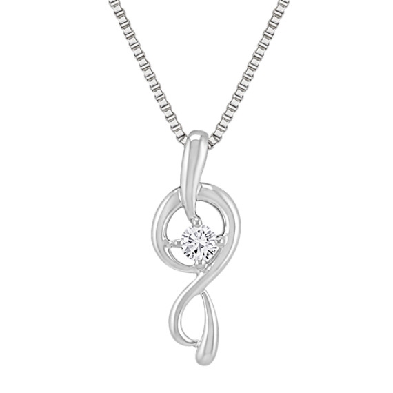 Round Diamond and Sterling Silver Pendant (18") Round Diamond and Sterling Silver Pendant (18")