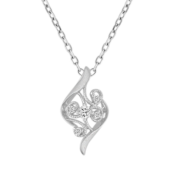 Round Diamond and Sterling Silver Pendant (18") Round Diamond and Sterling Silver Pendant (18")