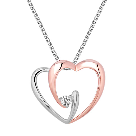 Round Diamond and Sterling Silver Sweetheart Pendant (18") Round Diamond and Sterling Silver Sweetheart Pendant (18")