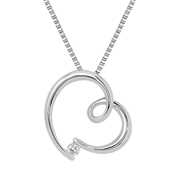 Round Diamond and Sterling Silver Sweetheart Pendant (18") Round Diamond and Sterling Silver Sweetheart Pendant (18")