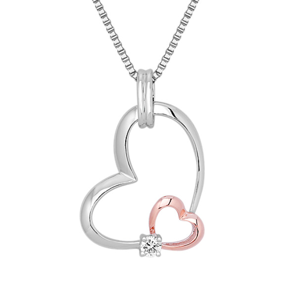 Round Diamond and Sterling Silver Sweetheart Pendant (18") Round Diamond and Sterling Silver Sweetheart Pendant (18")