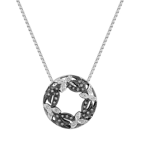 Round Diamond Circle Leaf Pendant with Black Rhodium (18") Round Diamond Circle Leaf Pendant with Black Rhodium (18")