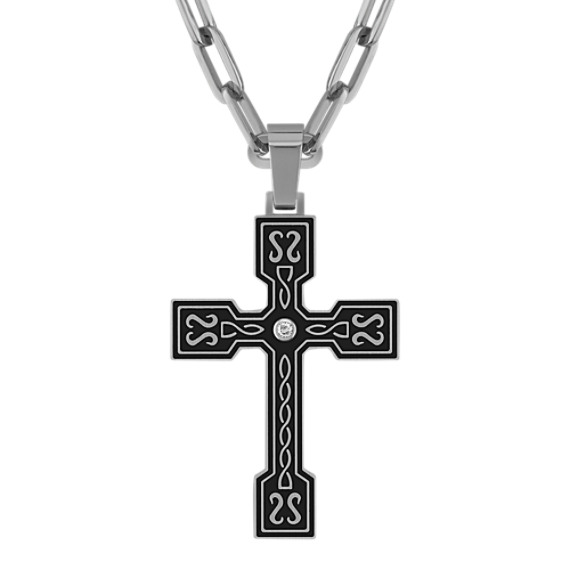 Round Diamond Cross Necklace (28") Round Diamond Cross Necklace (28")