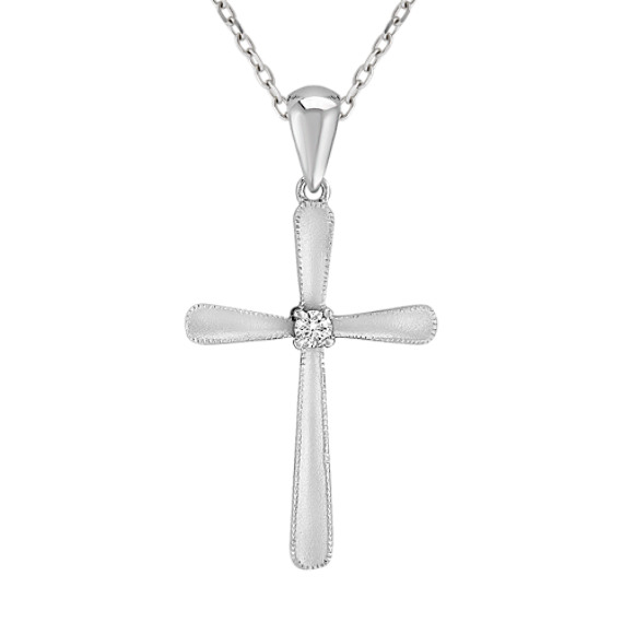 Round Diamond Cross Pendant in Sterling Silver (18") Round Diamond Cross Pendant in Sterling Silver (18")