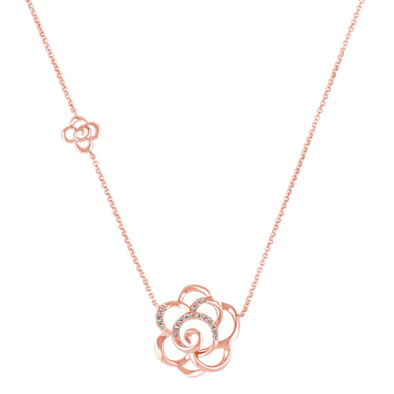 Round Diamond Flower Necklace in Rose Gold (18") Round Diamond Flower Necklace in Rose Gold (18")