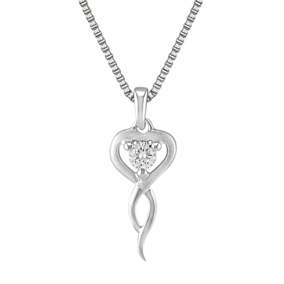 Round Diamond Heart Pendant in Sterling Silver (18") Round Diamond Heart Pendant in Sterling Silver (18")