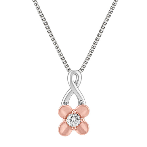 Round Diamond Pendant in Sterling Silver and 14k Rose Gold (18") Round Diamond Pendant in Sterling Silver and 14k Rose Gold (18")