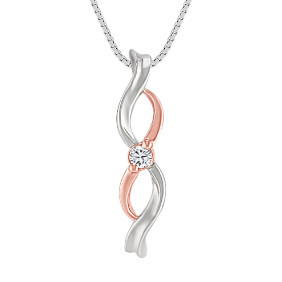 Round Diamond Twist Pendant in Sterling Silver and 14k Rose Gold (18") Round Diamond Twist Pendant in Sterling Silver and 14k Rose Gold (18")