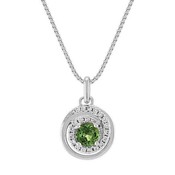 Round Green Sapphire and Diamond Circle Pendant (18") Round Green Sapphire and Diamond Circle Pendant (18")