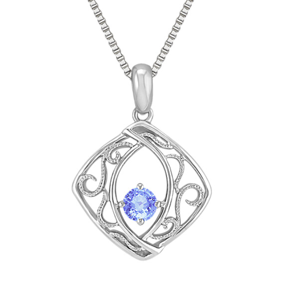 Round Ice Blue Sapphire and Sterling Silver Pendant (18") Round Ice Blue Sapphire and Sterling Silver Pendant (18")