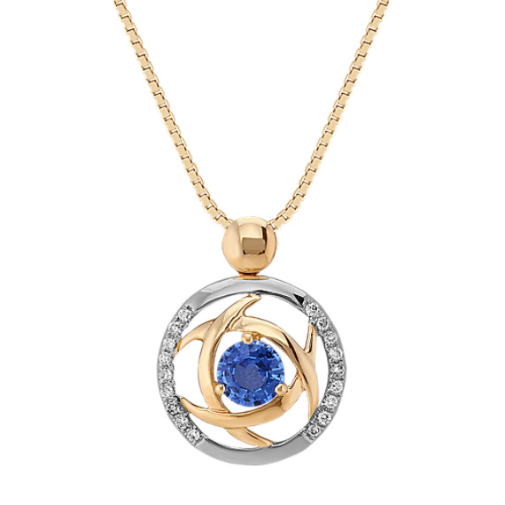 Round Kentucky Blue Sapphire and Diamond Circle Pendant (18") Round Kentucky Blue Sapphire and Diamond Circle Pendant (18")