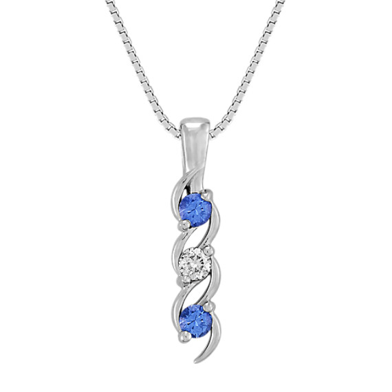 Round Kentucky Blue Sapphire and Diamond Three-Stone Pendant (18") Round Kentucky Blue Sapphire and Diamond Three-Stone Pendant (18")