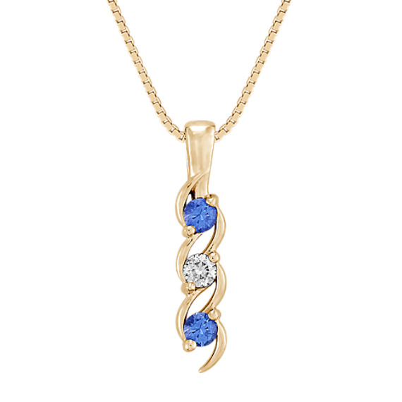 Round Kentucky Blue Sapphire and Diamond Three-Stone Pendant (18") Round Kentucky Blue Sapphire and Diamond Three-Stone Pendant (18")