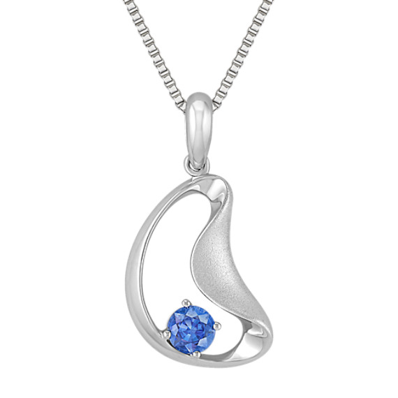 Round Kentucky Blue Sapphire and Sterling Silver Pendant (18") Round Kentucky Blue Sapphire and Sterling Silver Pendant (18")