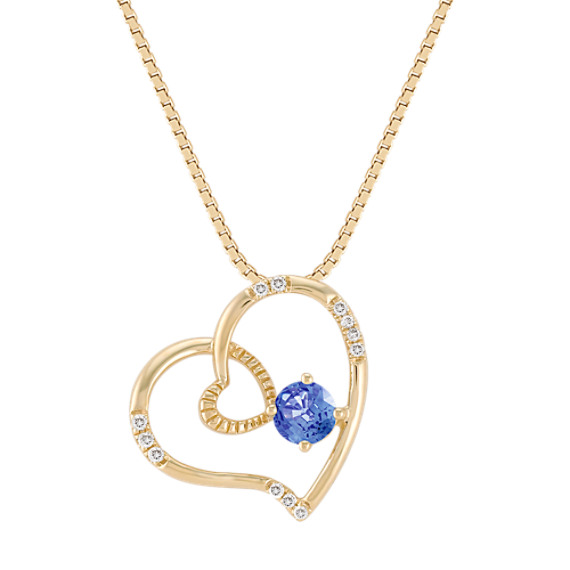 Round Kentucky Sapphire and Diamond Heart Pendant (18") Round Kentucky Sapphire and Diamond Heart Pendant (18")