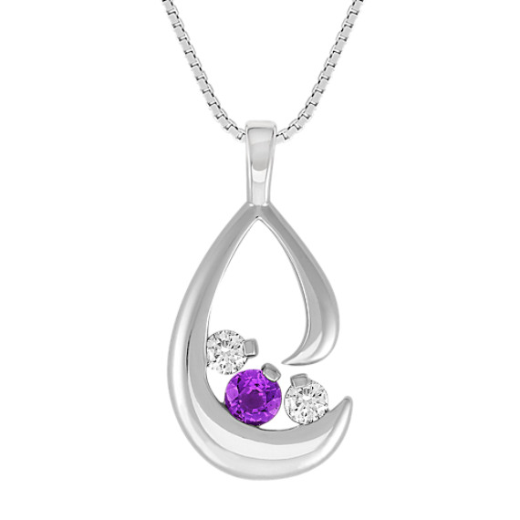 Round Lavender Sapphire and Diamond Three-Stone Pendant (18") Round Lavender Sapphire and Diamond Three-Stone Pendant (18")