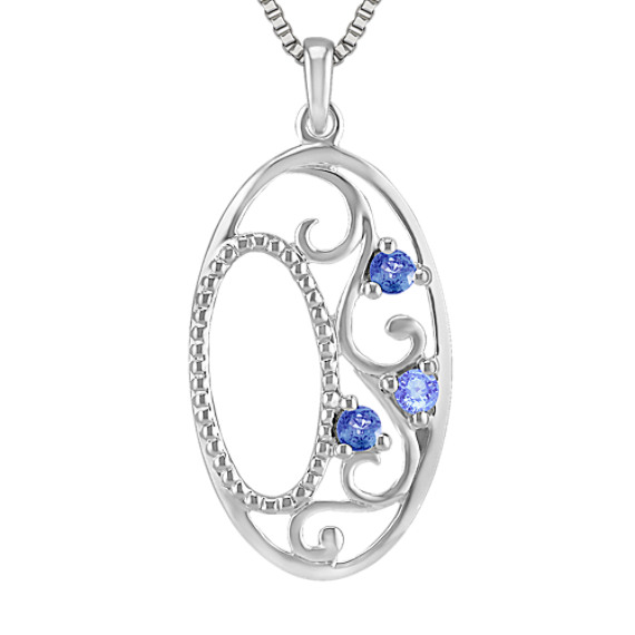 Round Multi-Colored Sapphire Pendant in Sterling Silver (18") Round Multi-Colored Sapphire Pendant in Sterling Silver (18")