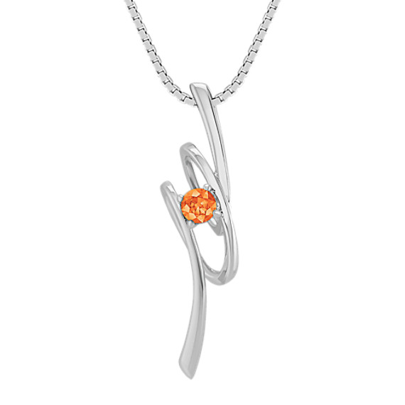Round Orange Sapphire and Sterling Silver Pendant (18") Round Orange Sapphire and Sterling Silver Pendant (18")