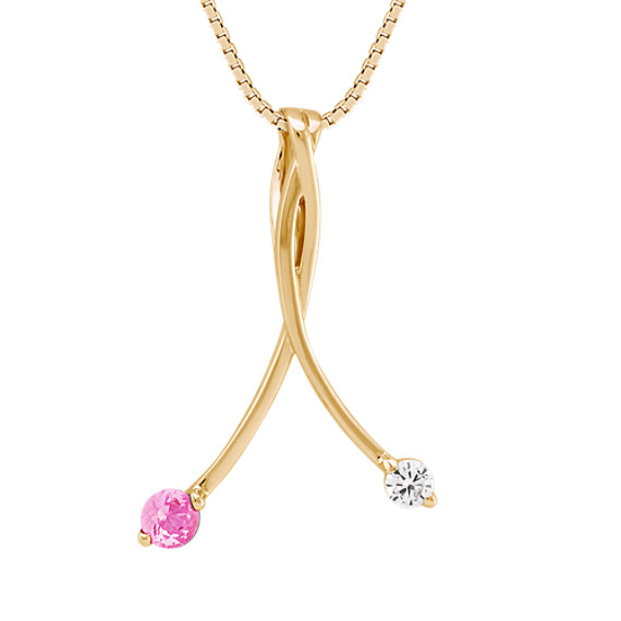 Round Pink Sapphire and Diamond Pendant (18") Round Pink Sapphire and Diamond Pendant (18")