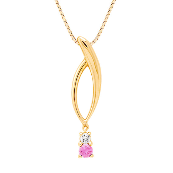 Round Pink Sapphire and Diamond Pendant (18") Round Pink Sapphire and Diamond Pendant (18")