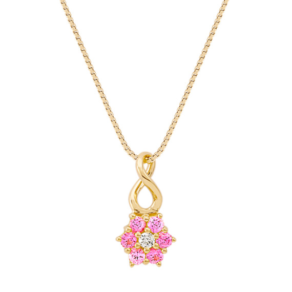 Round Pink Sapphire and Diamond Pendant (18") Round Pink Sapphire and Diamond Pendant (18")