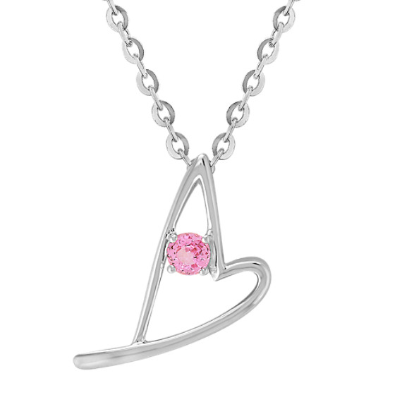 Round Pink Sapphire and Sterling Silver Sweetheart Heart Pendant (18") Round Pink Sapphire and Sterling Silver Sweetheart Heart Pendant (18")