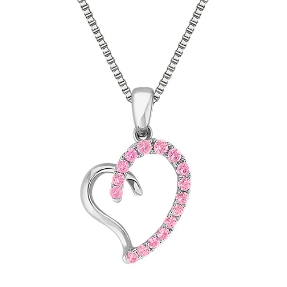 Round Pink Sapphire and Sterling Silver Sweetheart Heart Pendant (18") Round Pink Sapphire and Sterling Silver Sweetheart Heart Pendant (18")