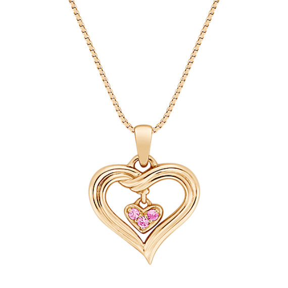 Round Pink Sapphire Heart Pendant (18") Round Pink Sapphire Heart Pendant (18")