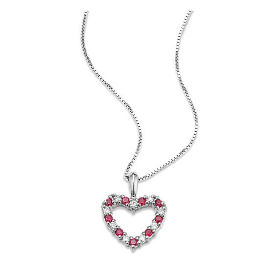 Round Ruby and Diamond Heart Pendant (18") Round Ruby and Diamond Heart Pendant (18")