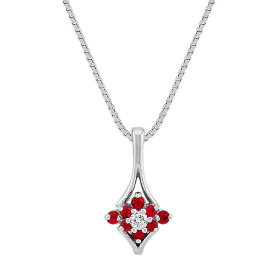 Round Ruby and Diamond Pendant (18") Round Ruby and Diamond Pendant (18")