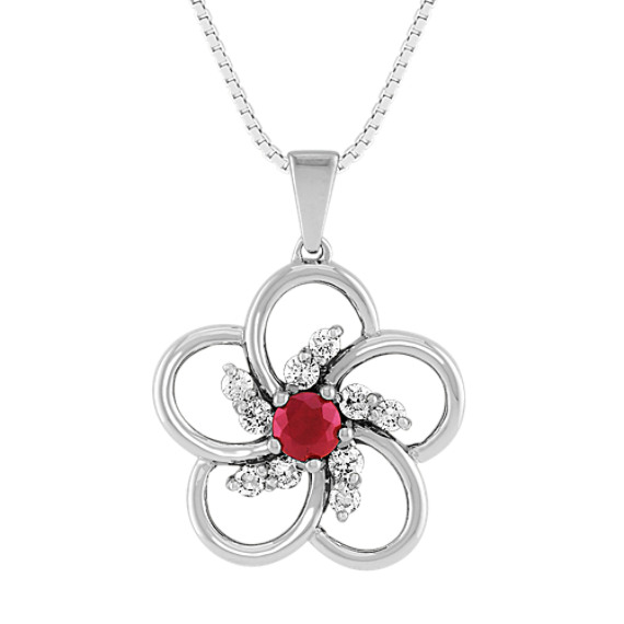 Round Ruby and Diamond Pendant (18") Round Ruby and Diamond Pendant (18")