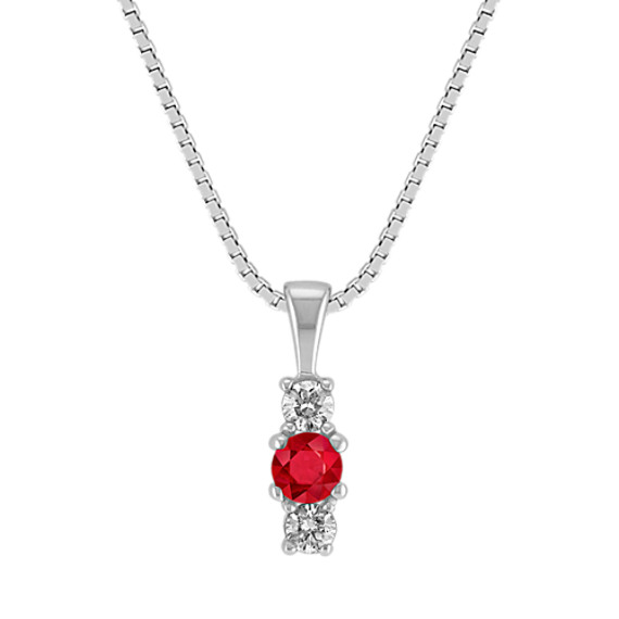 Round Ruby and Diamond Three-Stone Pendant (18") Round Ruby and Diamond Three-Stone Pendant (18")