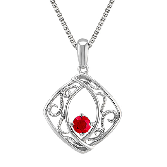 Round Ruby and Sterling Silver Pendant (18") Round Ruby and Sterling Silver Pendant (18")