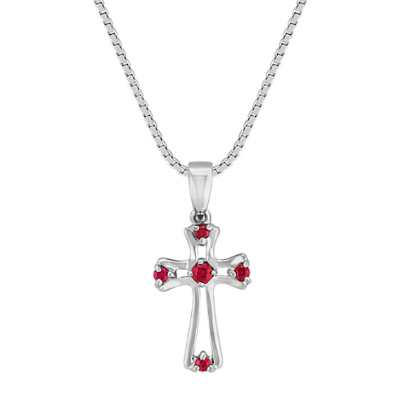 Round Ruby Cross Pendant (18") Round Ruby Cross Pendant (18")