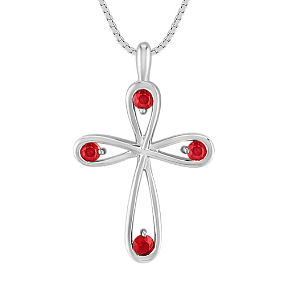 Round Ruby Cross Pendant (18") Round Ruby Cross Pendant (18")
