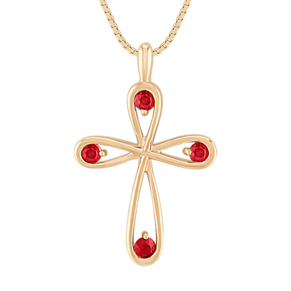 Round Ruby Cross Pendant (18") Round Ruby Cross Pendant (18")