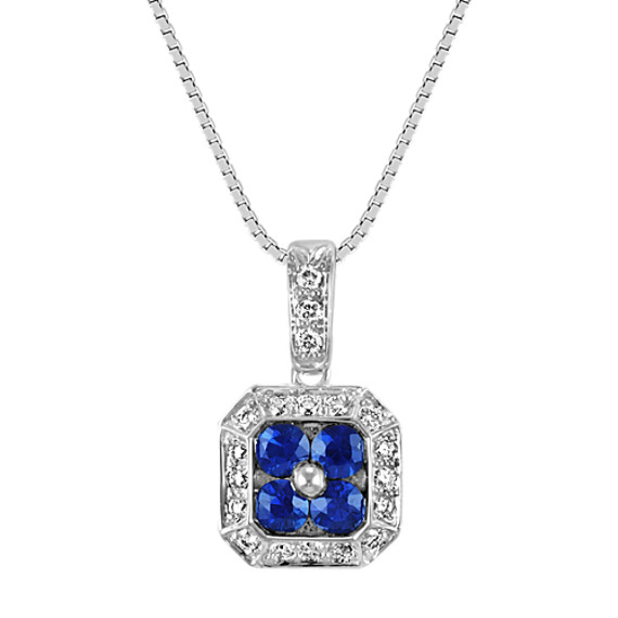 Round Sapphire and Diamond Pendant (18") Round Sapphire and Diamond Pendant (18")