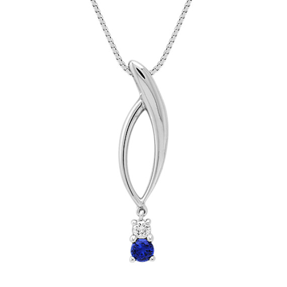 Round Sapphire and Diamond Pendant (18") Round Sapphire and Diamond Pendant (18")