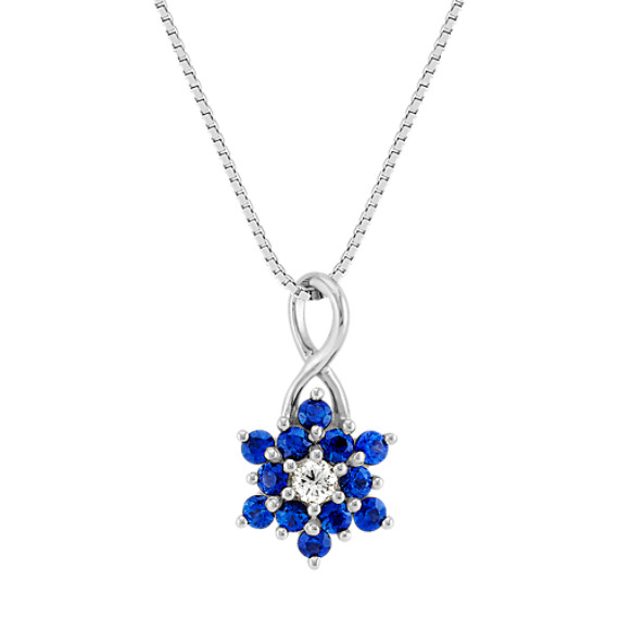 Round Sapphire and Diamond Pendant (18") Round Sapphire and Diamond Pendant (18")