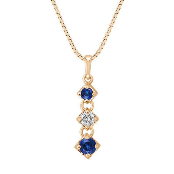 Round Sapphire and Diamond Three-Stone Pendant (18") Round Sapphire and Diamond Three-Stone Pendant (18")