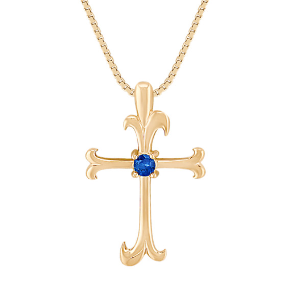 Round Sapphire Cross Pendant (18") Round Sapphire Cross Pendant (18")