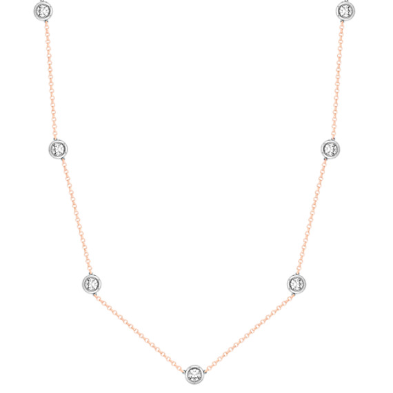 Round White Sapphire Necklace in 14k White and Rose Gold (16") Round White Sapphire Necklace in 14k White and Rose Gold (16")