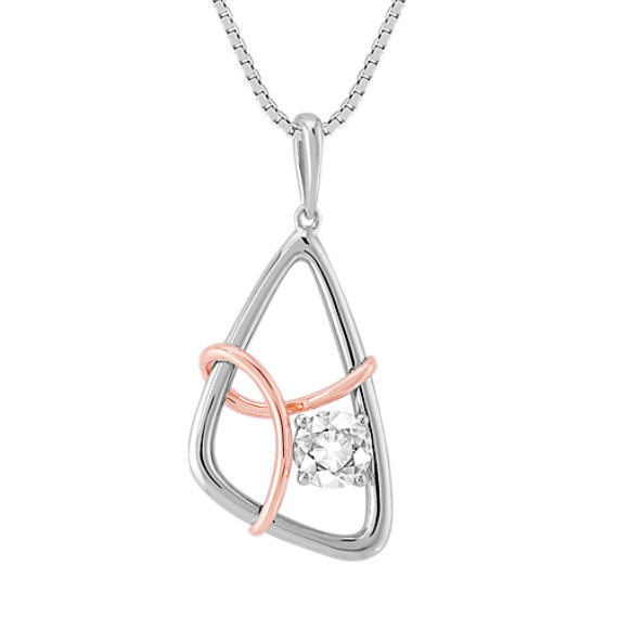Round White Sapphire Pendant in 14k White and Rose Gold (18") Round White Sapphire Pendant in 14k White and Rose Gold (18")